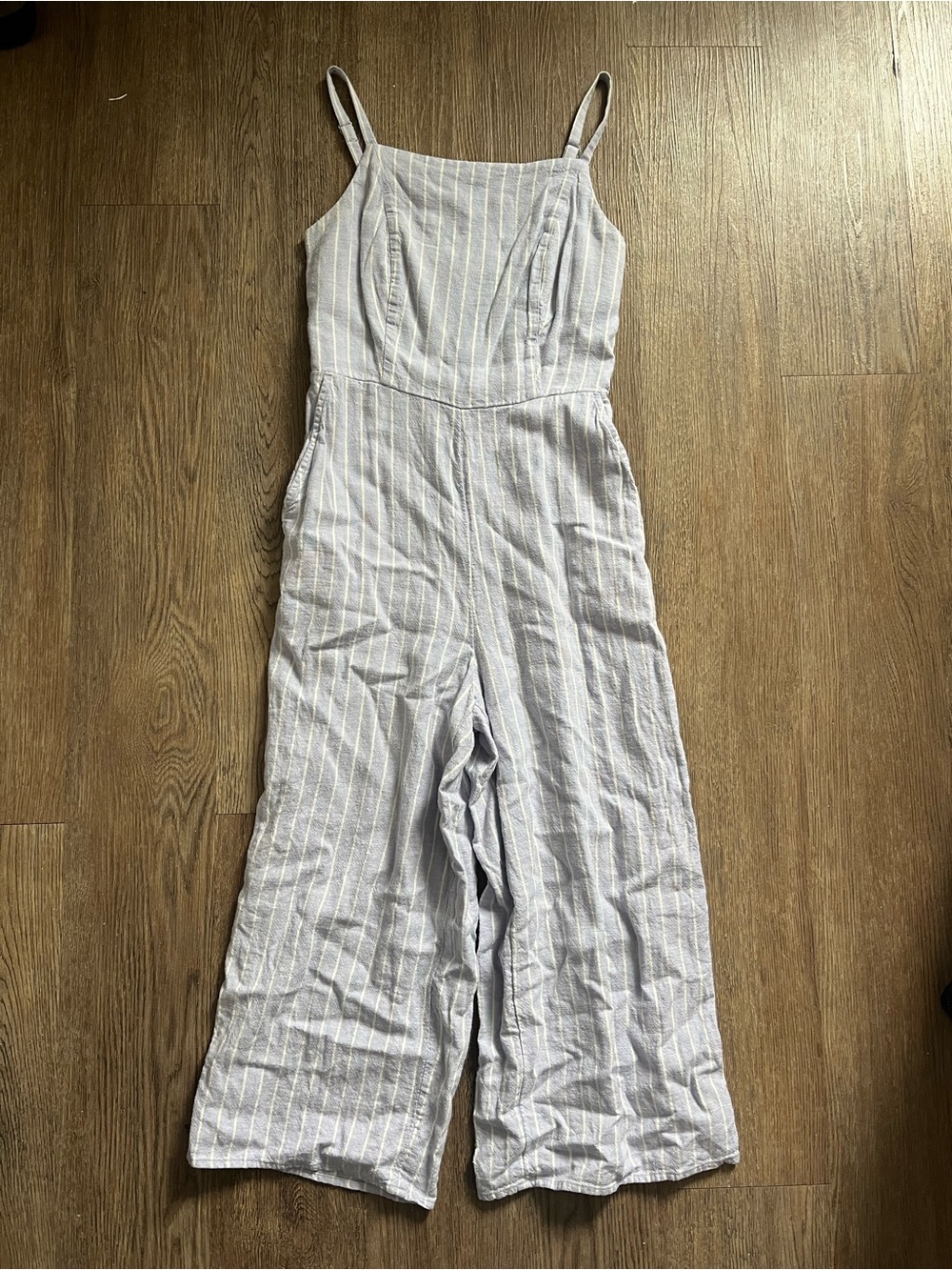 Striped Linen-Blend Wide-Leg Jumpsuit in Light Purple - Size small